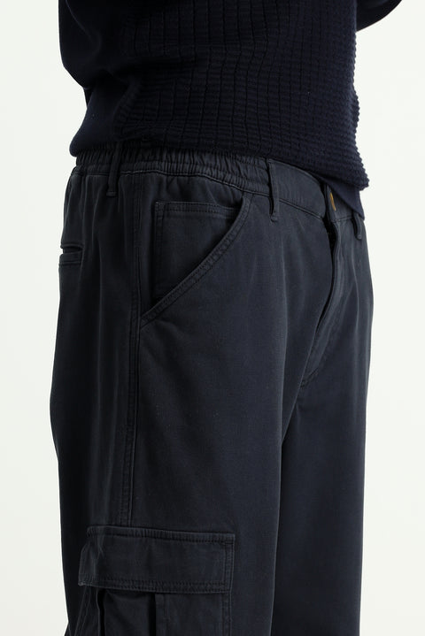 Black Regular Fit Standard Cut Lycra Elastic Waist Cargo Pants