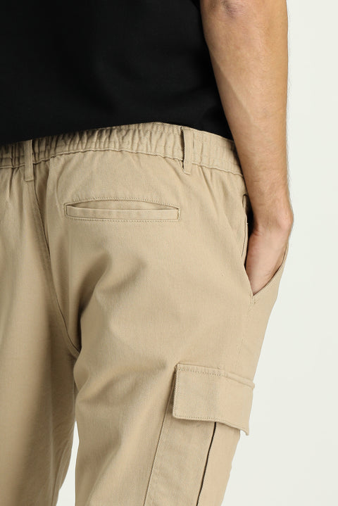 Açık Bej Regular Fit Standart Kesim Likralı Beli Lastikli Kargo Pantolon