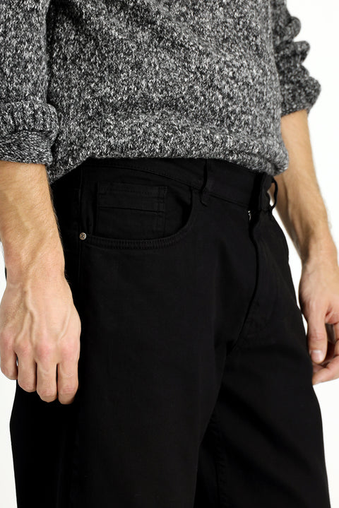Black Relaxed Fit Stretch Canvas / Chino Trousers