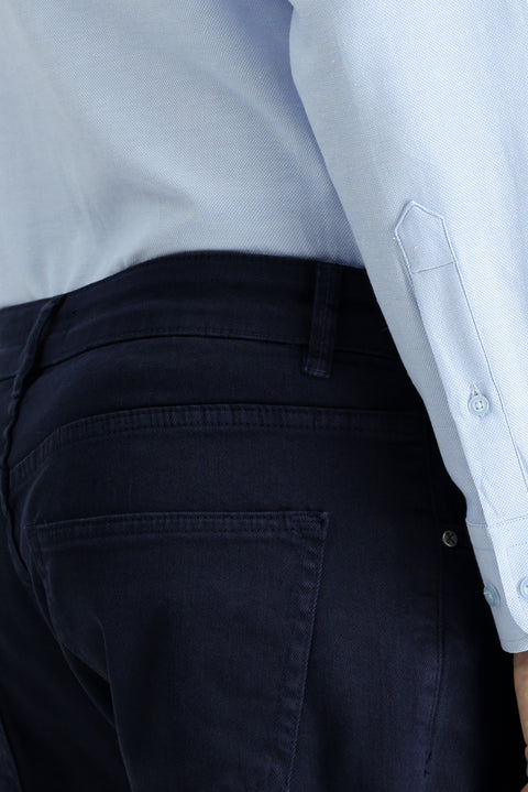 Dark Navy Blue Slim Fit Stretch Canvas / Chino Trousers