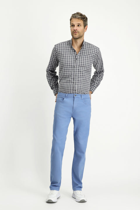 Blue Regular Fit Standard Cut Lycra Canvas / Chino Trousers