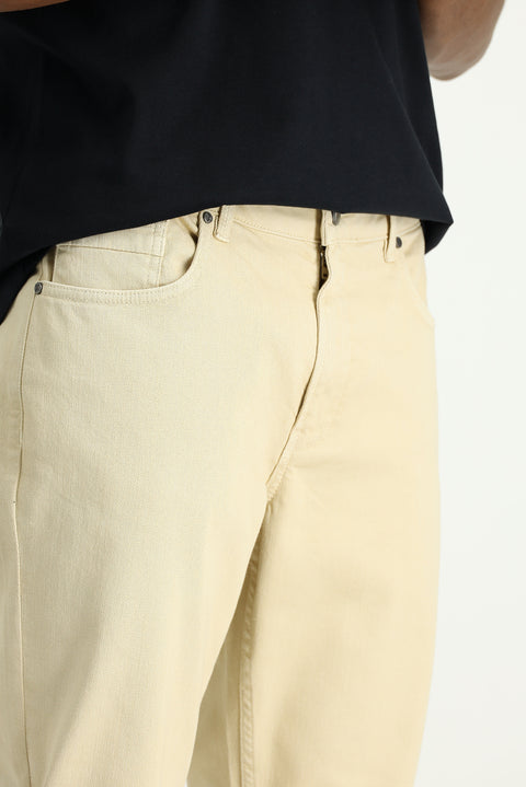Ecru Regular Fit Standard Cut Lycra Canvas / Chino Trousers