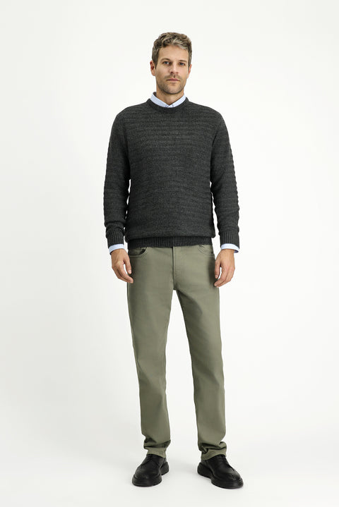 Orta Haki Relaxed Fit Rahat Kesim Likralı Kanvas / Chino Pantolon