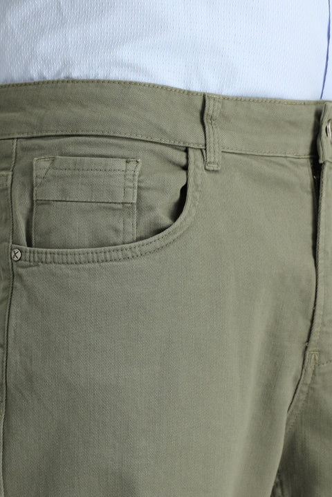 Medium Khaki Regular Fit Standard Cut Stretch Canvas / Chino Trousers