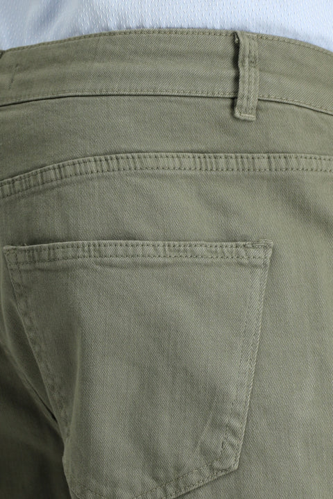 Medium Khaki Regular Fit Standard Cut Stretch Canvas / Chino Trousers