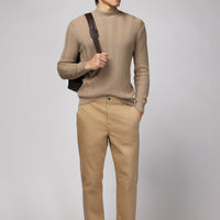 Mid-Beige Regular Fit Standard Cut Stretch Canvas / Chino Trousers