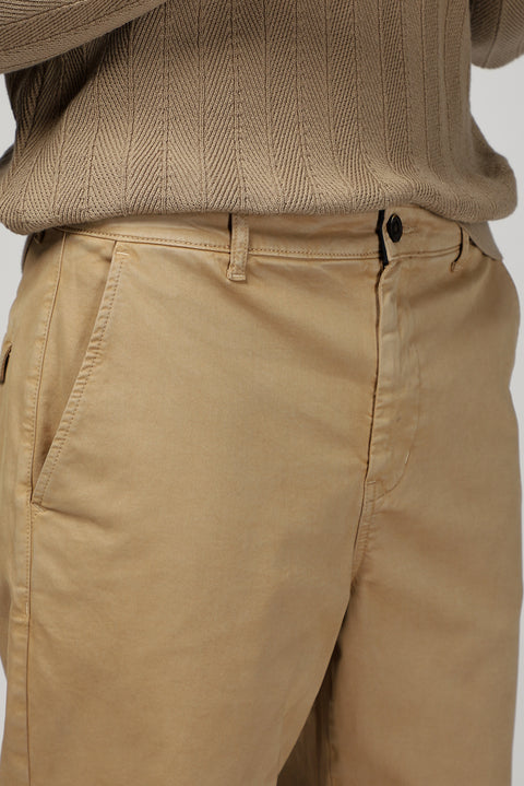 Mid-Beige Regular Fit Standard Cut Stretch Canvas / Chino Trousers