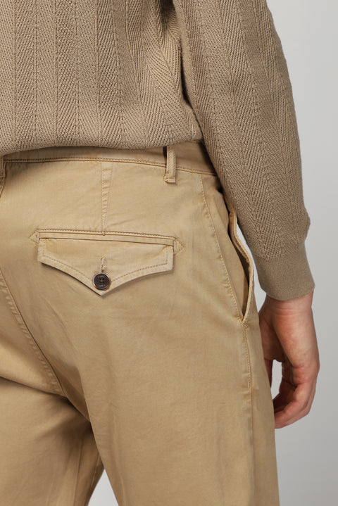 Mid-Beige Regular Fit Standard Cut Stretch Canvas / Chino Trousers