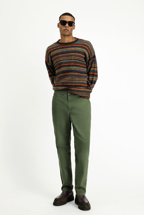 Dark Haki Regular Fit Standard Cut Lycra Canvas / Chino Trousers