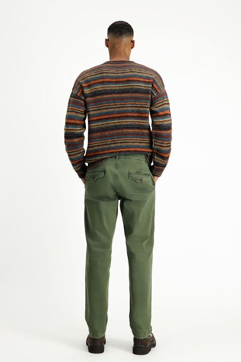 Dark Haki Regular Fit Standard Cut Lycra Canvas / Chino Trousers