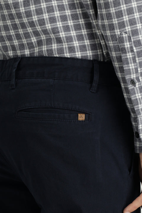 Koyu Lacivert Regular Fit Standart Kesim Likralı Kanvas / Chino Pantolon