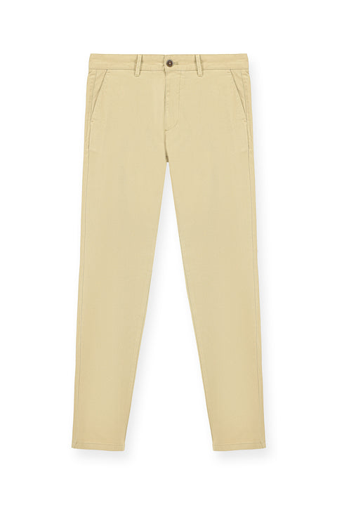 Mid-Beige Regular Fit Standard Cut Stretch Canvas / Chino Trousers