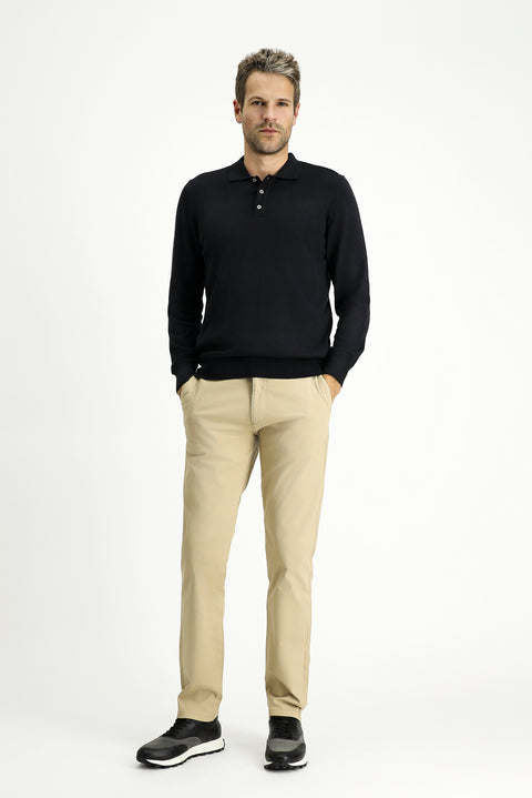 Medium Beige Relaxed Fit Stretch Canvas / Chino Trousers