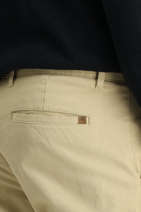 Mid-Beige Regular Fit Standard Cut Stretch Canvas / Chino Trousers