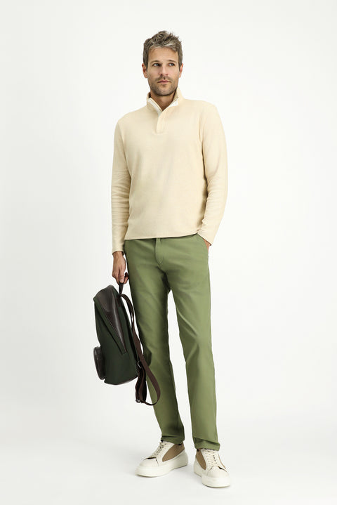 Oil Green-Olive Slim Fit Stretch Canvas / Chino Trousers