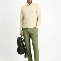 Yağ Yeşili-Olive Regular Fit Standart Kesim Likralı Kanvas / Chino Pantolon