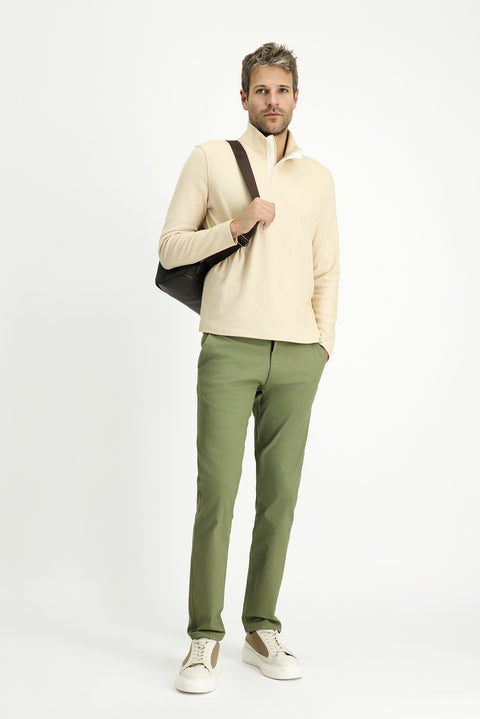 Yağ Yeşili-Olive Regular Fit Standart Kesim Likralı Kanvas / Chino Pantolon