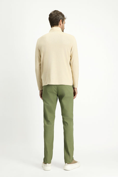 Oil Green-Olive Relaxed Fit Stretch Canvas / Chino Trousers