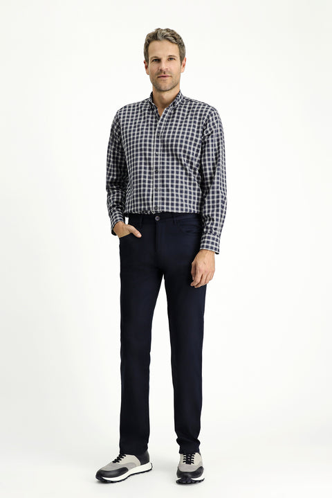 Dark Navy Regular Fit Standard Cut Lycra Canvas / Chino Trousers