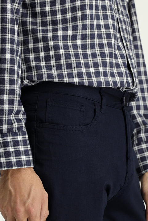 Dark Navy Regular Fit Standard Cut Lycra Canvas / Chino Trousers