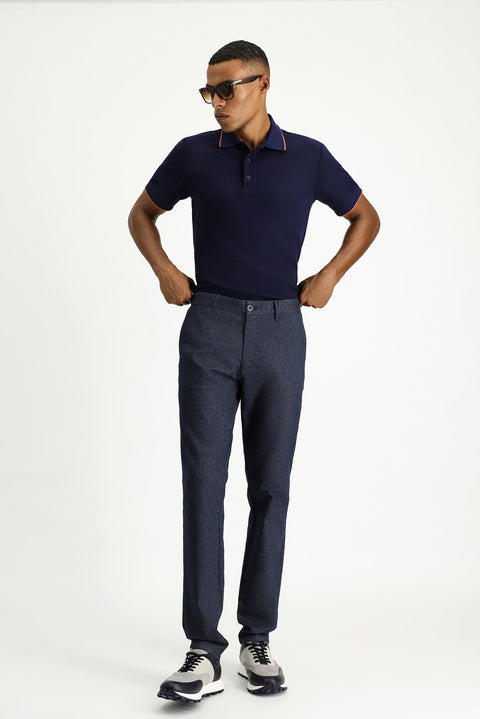 Dark Navy Regular Fit Standard Cut Lycra Canvas / Chino Trousers