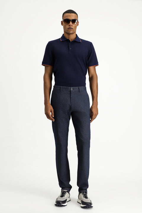 Dark Navy Regular Fit Standard Cut Lycra Canvas / Chino Trousers