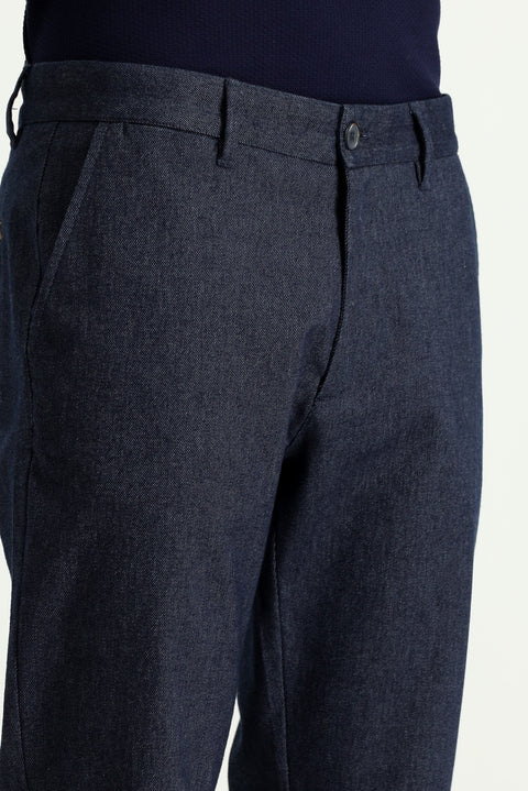 Dark Navy Regular Fit Standard Cut Lycra Canvas / Chino Trousers