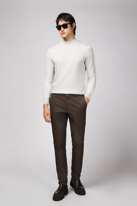 Dark Brown Regular Fit Standard Cut Lycra Canvas / Chino Pants