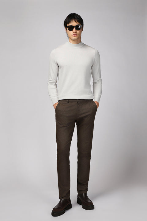 Dark Brown Relaxed Fit Stretch Canvas / Chino Trousers