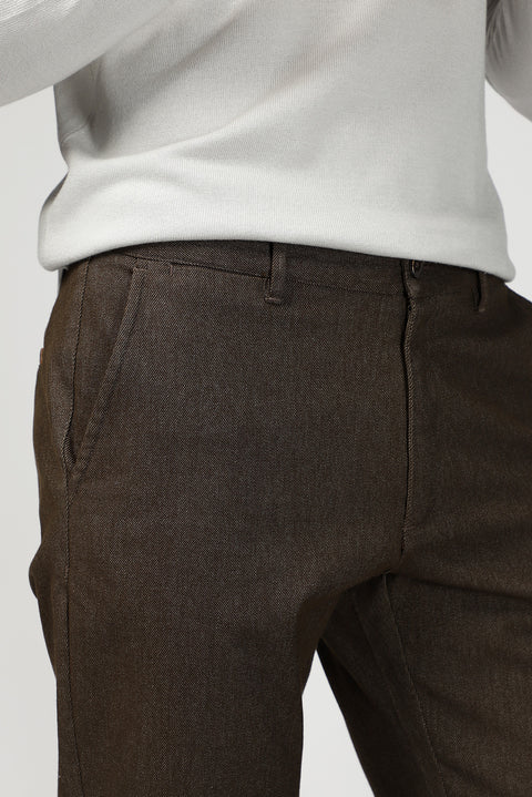 Dark Brown Relaxed Fit Stretch Canvas / Chino Trousers