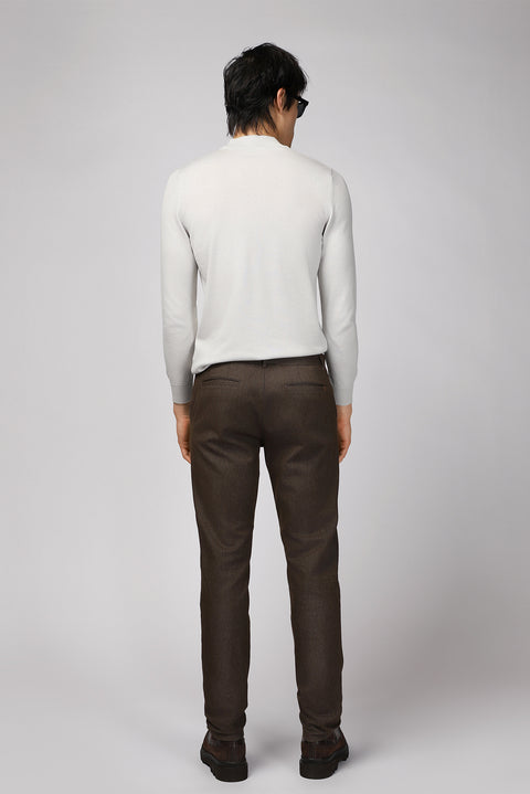 Dark Brown Regular Fit Standard Cut Lycra Canvas / Chino Pants