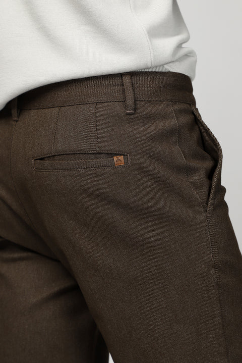 Dark Brown Relaxed Fit Stretch Canvas / Chino Trousers