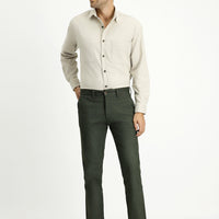 Dark Green Regular Fit Standard Cut Lycra Canvas / Chino Trousers