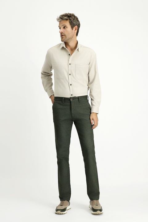 Dark Green Regular Fit Standard Cut Lycra Canvas / Chino Trousers