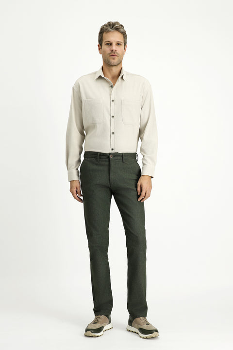 Dark Green Relaxed Fit Stretchy Canvas / Chino Trousers