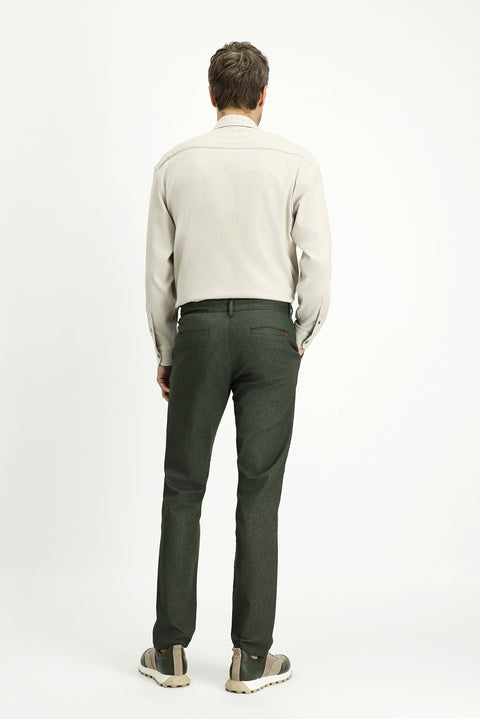 Dark Green Relaxed Fit Stretchy Canvas / Chino Trousers