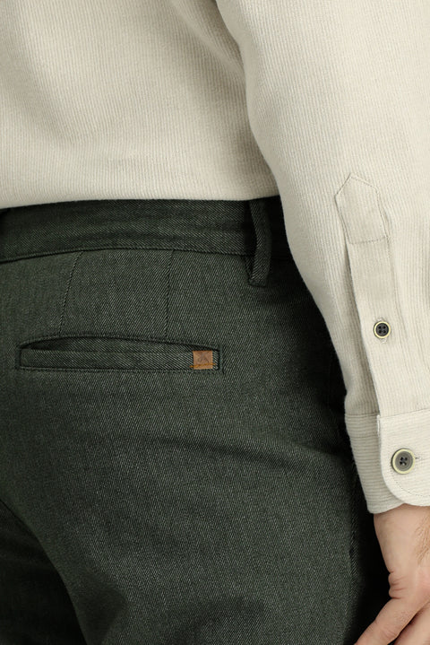 Dark Green Relaxed Fit Stretchy Canvas / Chino Trousers