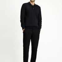 Men's Black Regular Fit Standard Cut Patterned Lycra Canvas / Chino Trousers
