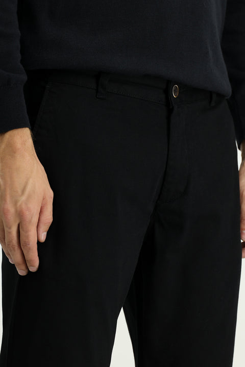 Men's Black Regular Fit Standard Cut Patterned Lycra Canvas / Chino Trousers