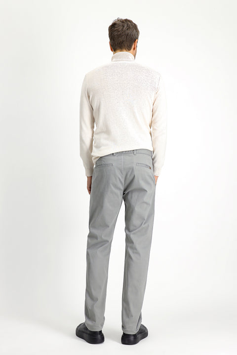 Medium Gray Regular Fit Standard Cut Patterned Lycra Canvas / Chino Trousers