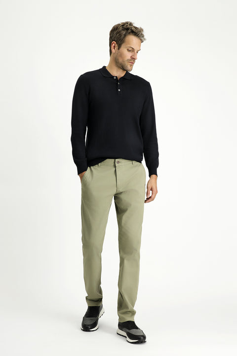 Medium Khaki Regular Fit Standard Cut Patterned Lycra Canvas / Chino Trousers