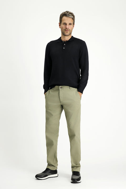Medium Khaki Regular Fit Standard Cut Patterned Lycra Canvas / Chino Trousers