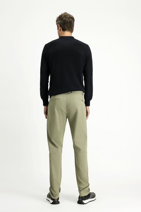 Medium Khaki Regular Fit Standard Cut Patterned Lycra Canvas / Chino Trousers