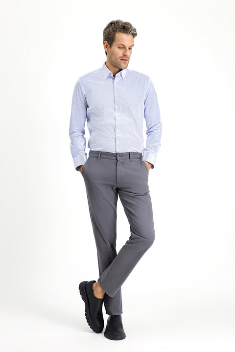 Medium Grey Regular Fit Standard Cut Lycra Canvas / Chino Trousers