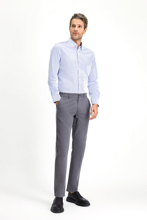 Medium Grey Regular Fit Standard Cut Lycra Canvas / Chino Trousers