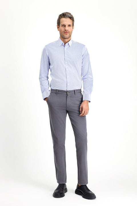 Medium Grey Regular Fit Standard Cut Lycra Canvas / Chino Trousers