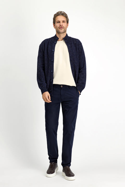 Koyu Lacivert Regular Fit Standart Kesim Likralı Kanvas / Chino Pantolon