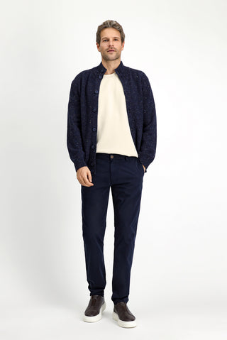  Koyu Lacivert Slim Fit Dar Kesim Likralı Kanvas / Chino Pantolon