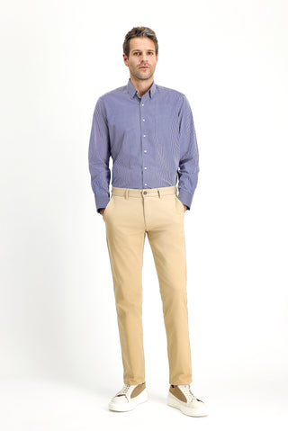  Orta Bej Slim Fit Dar Kesim Likralı Kanvas / Chino Pantolon