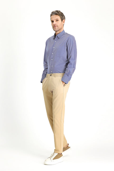 Medium Beige Slim Fit Stretch Canvas / Chino Trousers